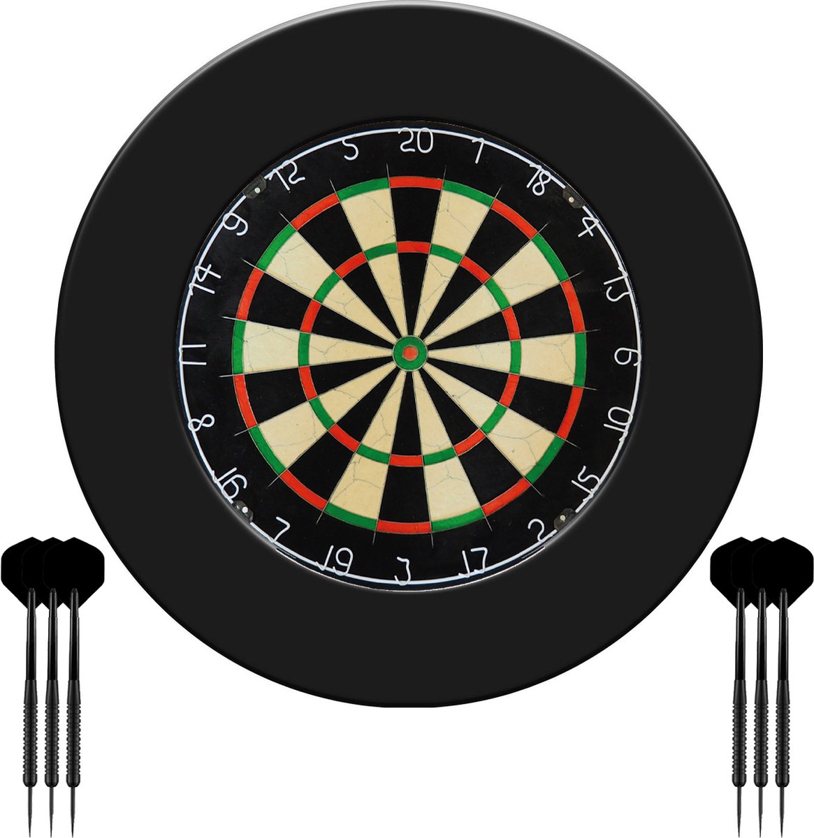 Dragon Darts - Dartbord & Dartbord Surround Zwart - Set van 6 Dartpijlen - 23 Gram - Hoogwaardige Dartomranding - Dart Surround Ring - Bescherming Pijlen & Muren - Gemakkelijk te bevestigen - Darts
