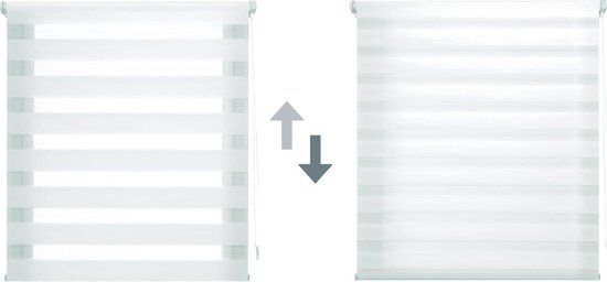 Store enrouleur double couche nuit et jour - 140 x 130 cm - Blanc - Sans outils - Occultant - Économie d'énergie.