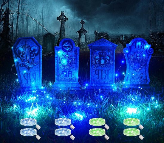 Foto: Halloween decoratie 4 stuks gloeiende grafstenen zombies lichtketting waterdicht paars