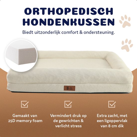 Lovpet® Cookie Hondenbed, orthopedisch hondenkussen, hondenmand, incl. voerbak en 3 x kauwbotten, hondenbank voor kleine, middelgrote en grote honden, hoes afneembaar en wasbaar, 76 x 51 x 7,6 cm