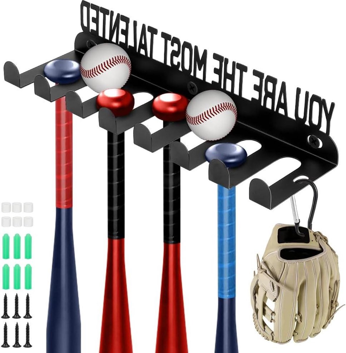 Wandmontage honkbalknuppel houder van ijzer - voor honkbal- en softbalrackets - racketstandaard voor presentatie en opslag - thuis, garages, stadions