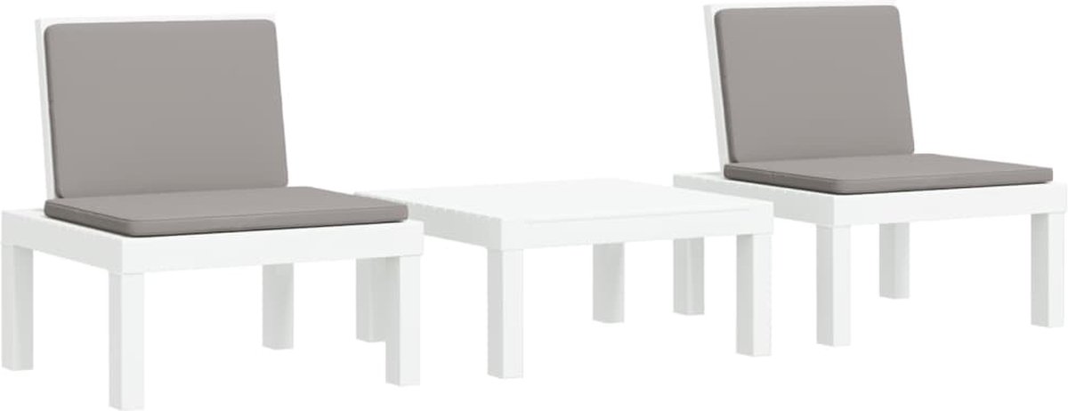 vidaXL 3-delige - Loungeset - met - kussens - PP - wit grijs