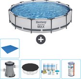 Bestway Rond Steel Pro MAX Zwembad - 366 x 76 cm - Grijs - Inclusief Pomp Afdekzeil - Onderhoudspakket - Filter - Grondzeil