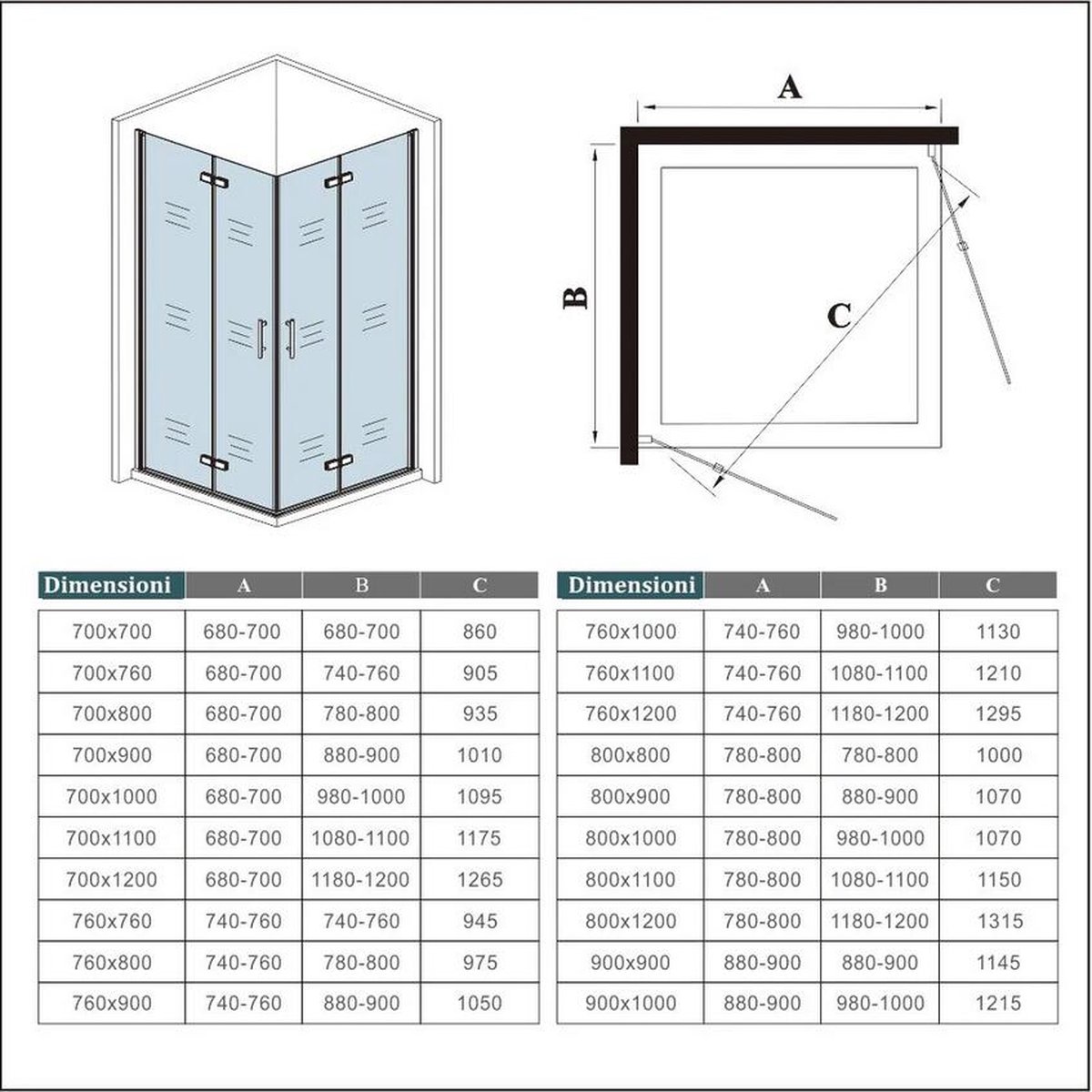 Douchecabine, douchewand van pvc-kunststof, 90x90 cm, hoogte 175 cm, hoekinstap, wit, maximale