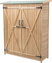Tuinkast - Opbergkasten met deuren - Tuinhuis - Schuur - Voor buiten - Gereedschap - Natuur - Hout - 140 x 50 x 162 cm