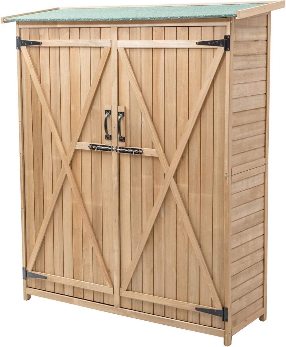Tuinkast - Opbergkasten met deuren - Tuinhuis - Schuur - Voor buiten - Gereedschap - Natuur - Hout - 140 x 50 x 162 cm