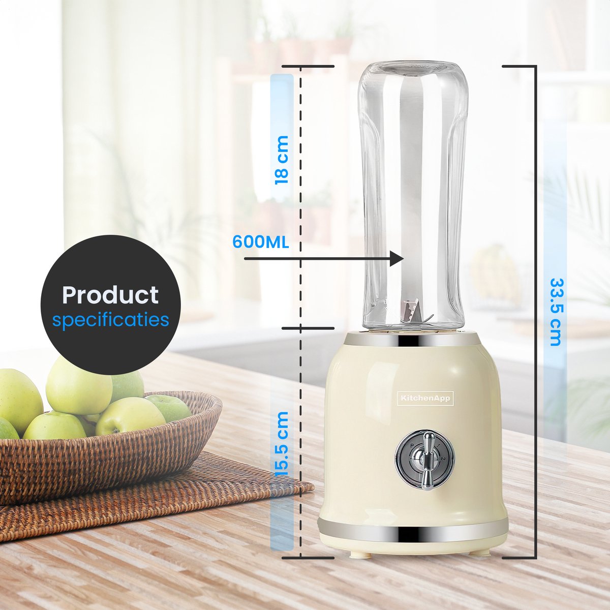 KitchenApp Retro blender to go - Smoothie maker - Inclusief 2 bekers – foto 6