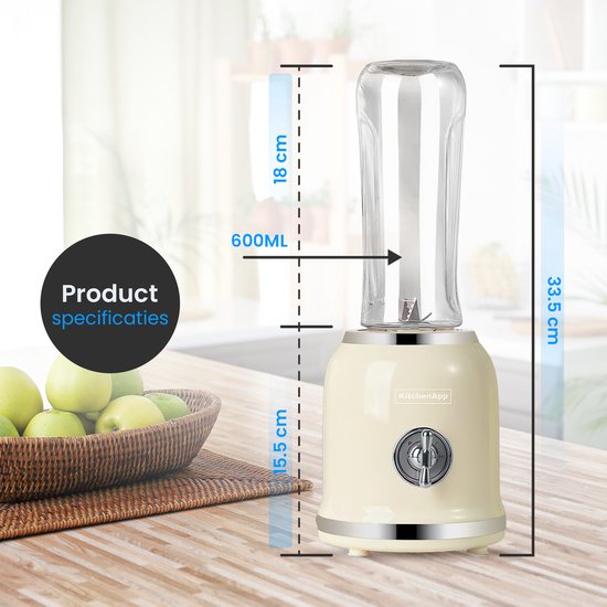 KitchenApp Retro blender to go - Smoothie maker - Inclusief 2 bekers