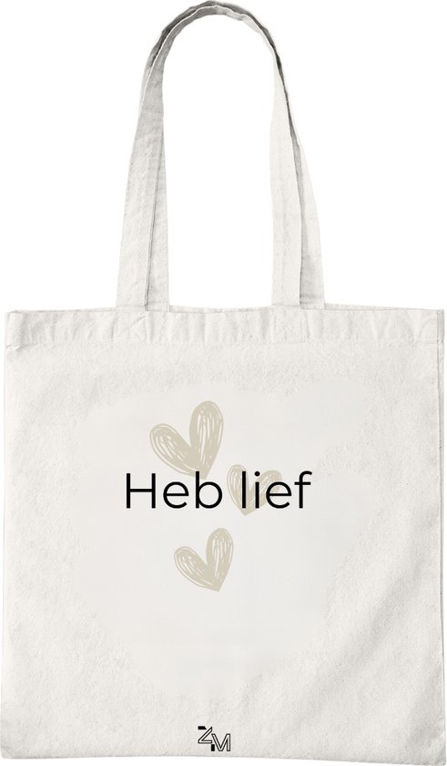 Katoenen Tas met Print - Heb Lief Design - Tote Bag - Wit