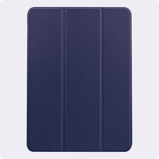 Étui de tablette bleu foncé fermé avec pliage triple.