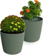 Prosperplast Plantenpot/bloempot Buckingham - 2x - buiten/binnen - groen - D23 x H21 cm