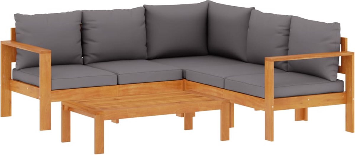 vidaXL 4-delige - Loungeset - met - kussens - massief - acaciahout donkergrijs