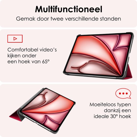 Étui adapté pour iPad Air 6 (11 pouces) Étui à couverture rigide avec protecteur d'écran - Rouge