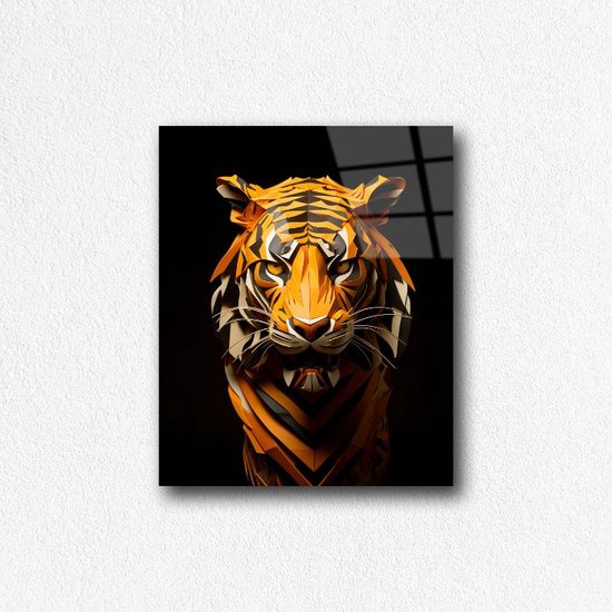 Indoorart - Glasschilderij geometrische tijger 60x90 CM - Afbeelding op plexiglas - Inclusief montagemateriaal