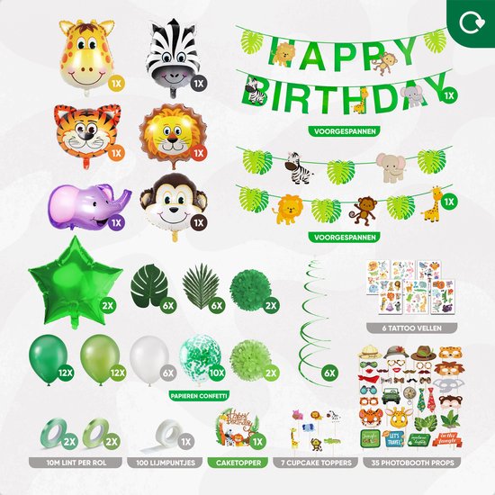Fissaly 127 Stuks Jungle Thema Party Verjaardag Versiering XXL Set - Safari Decoratie Kinderfeestje - Ballonnen