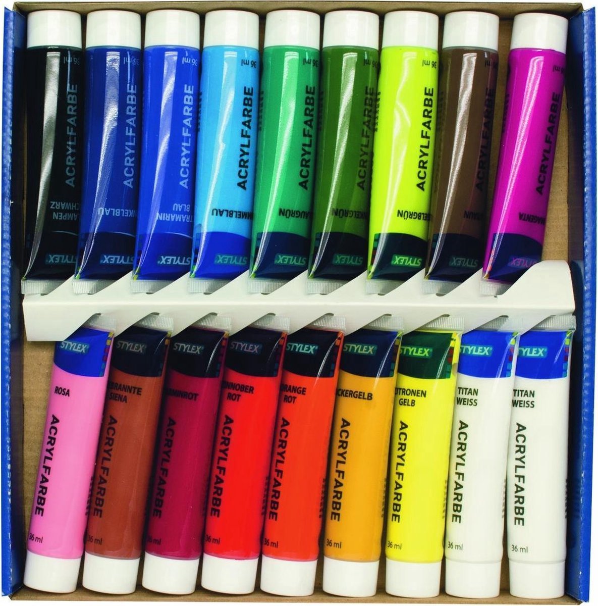 Stylex 28655 acrielverf 35 ml Zwart, Blauw, Bruin, Groen, Oranje, Rood, Wit, Geel Koker