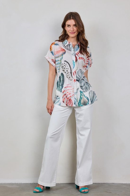 DIDI Dames Loose blouse Sierra in Offwhite with Ocean treasures XL print