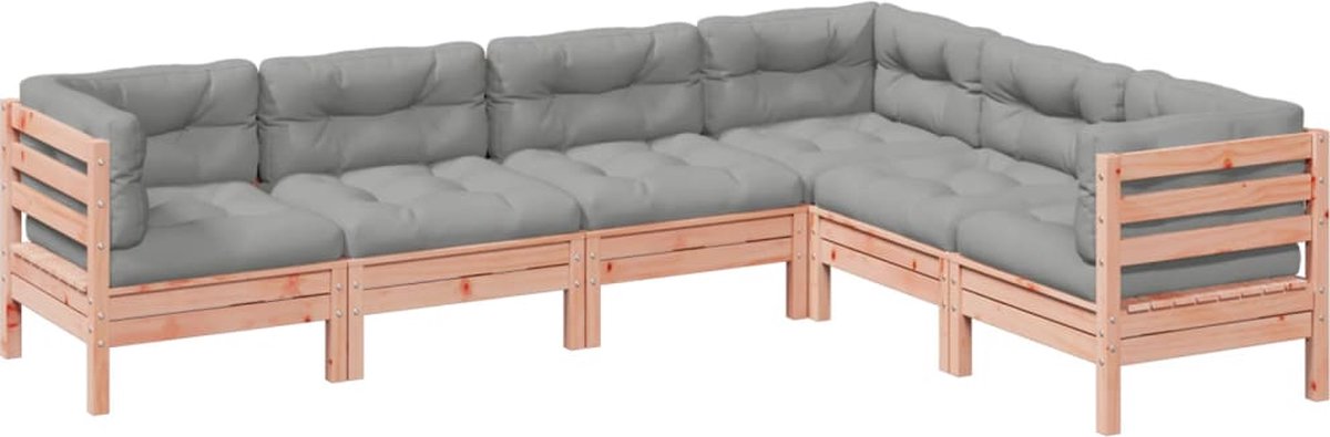 vidaXL 6-delige - Loungeset - met - kussens - massief - douglas - vurenhout grijs