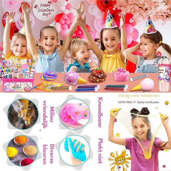 Compleet Zelf Slijm Maken Pakket Incl. Bewaardoos & Glitters - Slime - Slijm Maken Voor Kinderen - Fluffy Slijm - Slijm Kit - Speelgoed Voor Kinderen