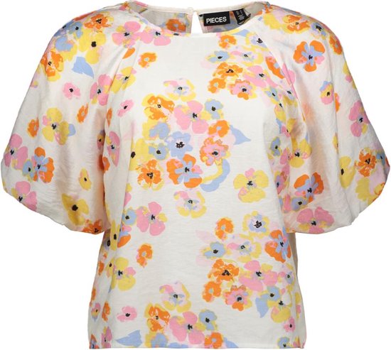 Pieces Blouse Pckarlson Ss Top Bc 17150602 Cloud Dancer/graphic Flower Dames Maat - XS