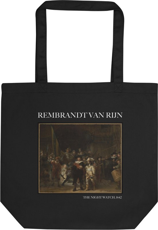 Rembrandt van Rijn 'De Nachtwacht' ("The Night Watch") Beroemde Schilderij Tote Bag | 100% Katoenen Tas | Kunst Tote Bag | Zwart