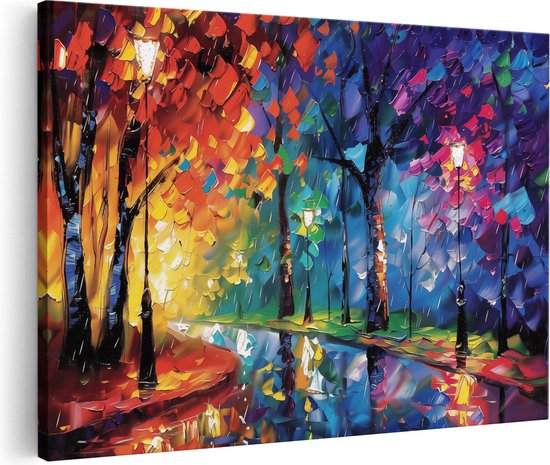 Artaza Canvas Schilderij Kleurrijk Kunstwerk van Bomen en Straatverlichting - 120x80 - Groot - Foto Op Canvas - Canvas Print