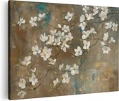 Artaza Canvas Schilderij Witte Bloemen op een Tak - 120x80 - Groot - Foto Op Canvas - Canvas Print