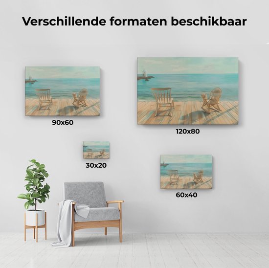 Artaza Peinture sur toile Deux Chaises à bascule sur une terrasse en bois avec vue sur l'océan - 120 x 80 - Groot - Photo sur toile - Impression sur toile