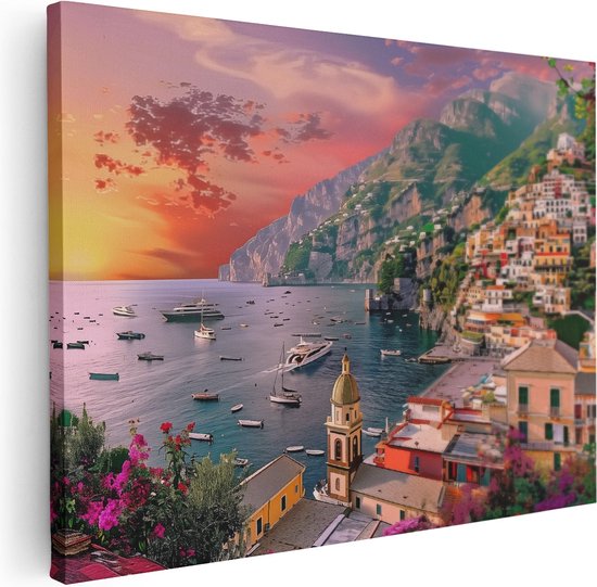 Artaza Canvas Schilderij Positano, Italië - 120x90 - Wanddecoratie - Foto Op Canvas - Canvas Print