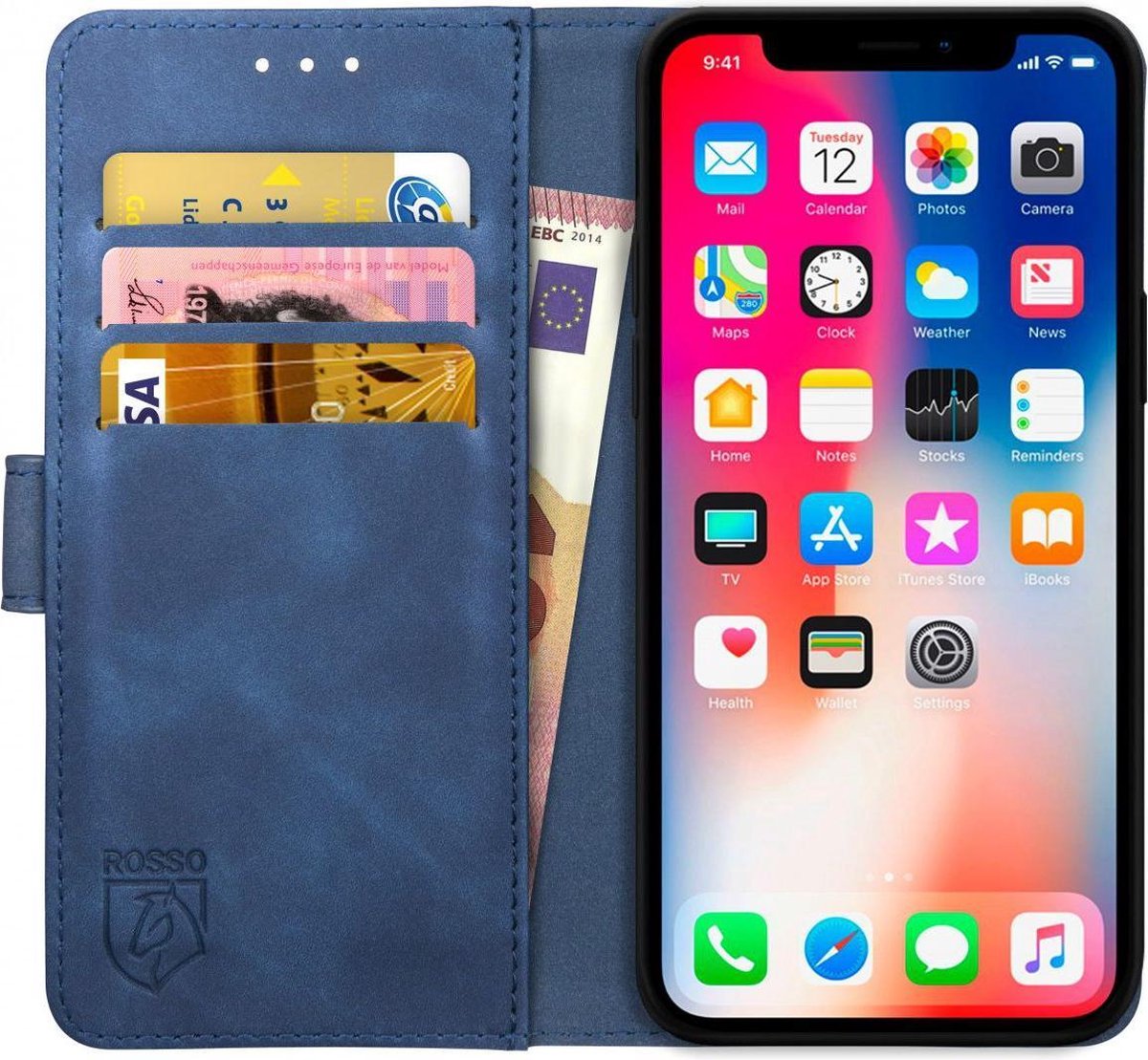 Rosso Element Hoesje Geschikt voor Apple iPhone XS / X Book Cover Blauw