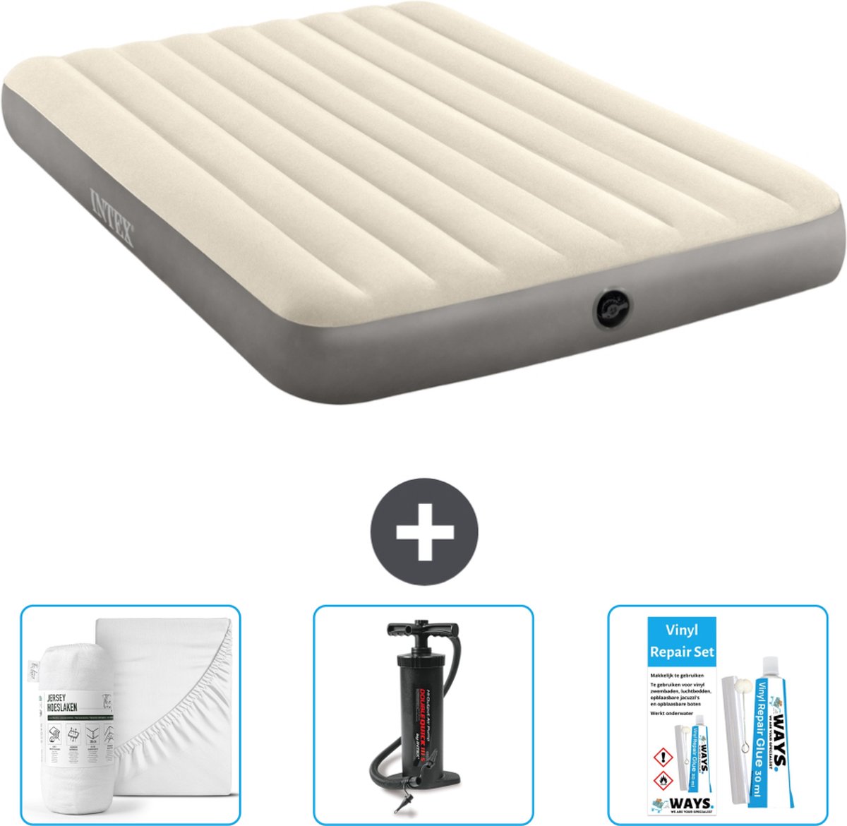 Intex Luchtbed - 2-Persoons - 152 x 203 x 25 cm - Beige - Inclusief Accessoires CB3