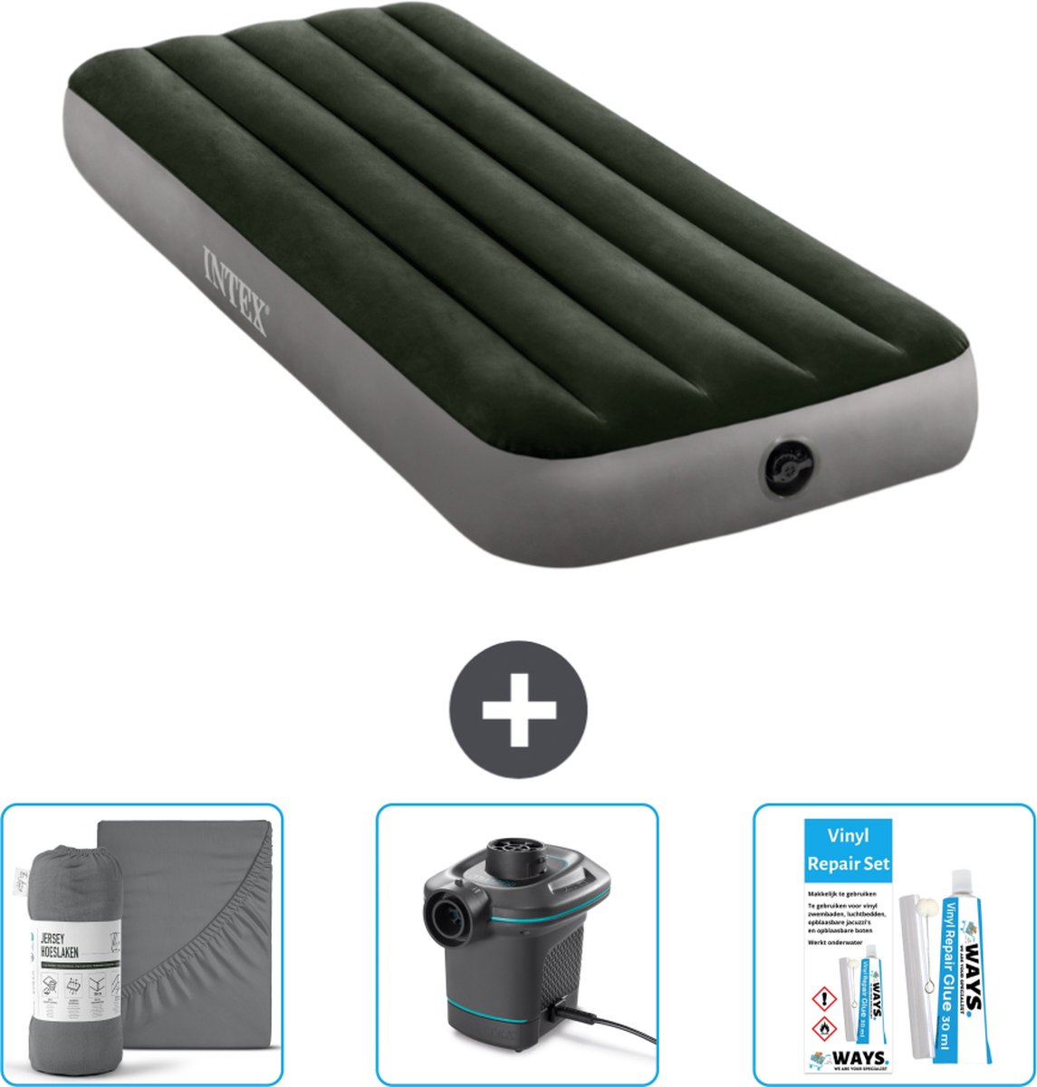 Intex Luchtbed - 1-Persoons - 76 x 191 x 25 cm - Groen - Inclusief Hoeslaken - Pomp en Reparatieset