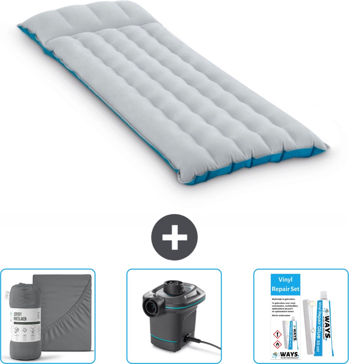 Intex Campingmat - 1-Persoons - 67 x 184 x 17 cm - Blauw - Inclusief Hoeslaken - Pomp en Reparatieset
