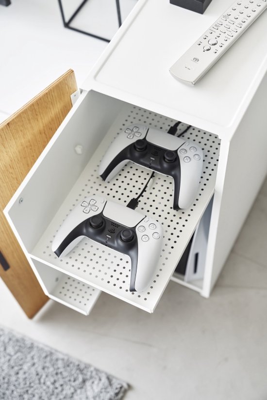 Organisateur Tour Pour Console De Jeu YAMAZAKI - Blanc, 24,7 X 36,5 X 60,3 Cm, Acier/bois - Avec étagères Extensibles, Refroidissement