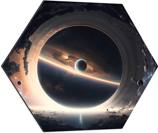 Dibond Hexagon - Planeet - Ruimte - Maan - Aarde - 60x52.2 cm Foto op Hexagon (Met Ophangsysteem)