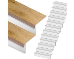 Traprenovatie set - rechte trap - 14 treden SPC toplaag Licht eiken incl. witte stootborden