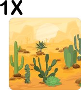 BWK Stevige Placemat - Cactussen in de Woestijn - Getekend - Set van 1 Placemats - 40x40 cm - 1 mm dik Polystyreen - Afneembaar