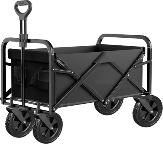 Foto: Cnl sight opvouwbaar bolderkar tot 150kg draagvermogen 74x47x50cm camping bolderwagen kampeerkar inhoud 100l bolderwagen met duwstang opvouwbare draag kar bolder wagen strandkar dubbellaags verdikte doek kampeerkar zwart