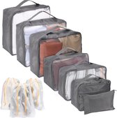 Bastix - Set van 10 grijze kofferorganizerset voor reizen, paktassen voor koffer/bagage, pakkubus, compressieorganizer, koffertassen voor kleding, toiletartikelen en reisbenodigdheden