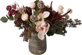 WinQ - Bouquet Noué de Fleurs artificielles Rouge, Marron et Rose - Bouquet de fausses fleurs - ex Vase en Verre