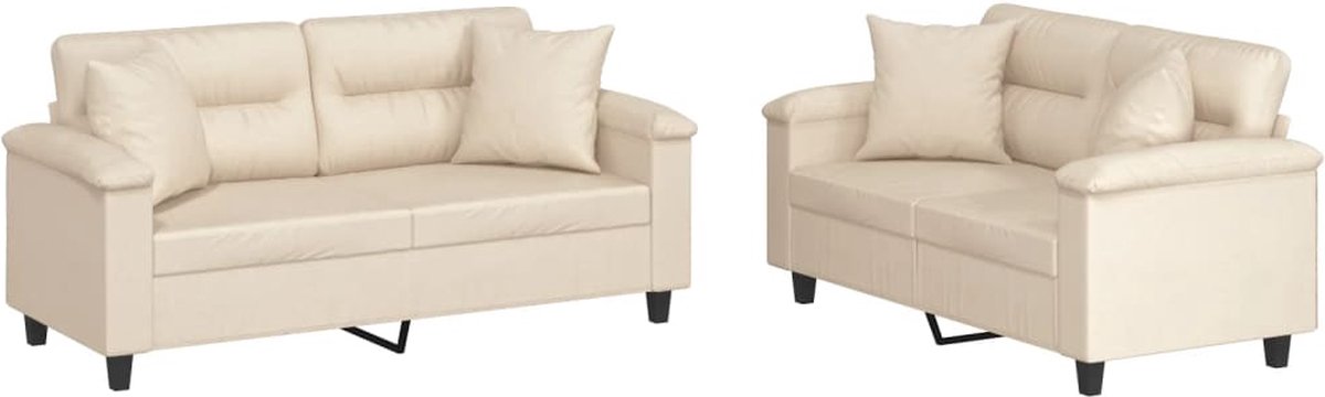 vidaXL - 2-delige - Loungeset - met - kussens - microvezelstof - beige