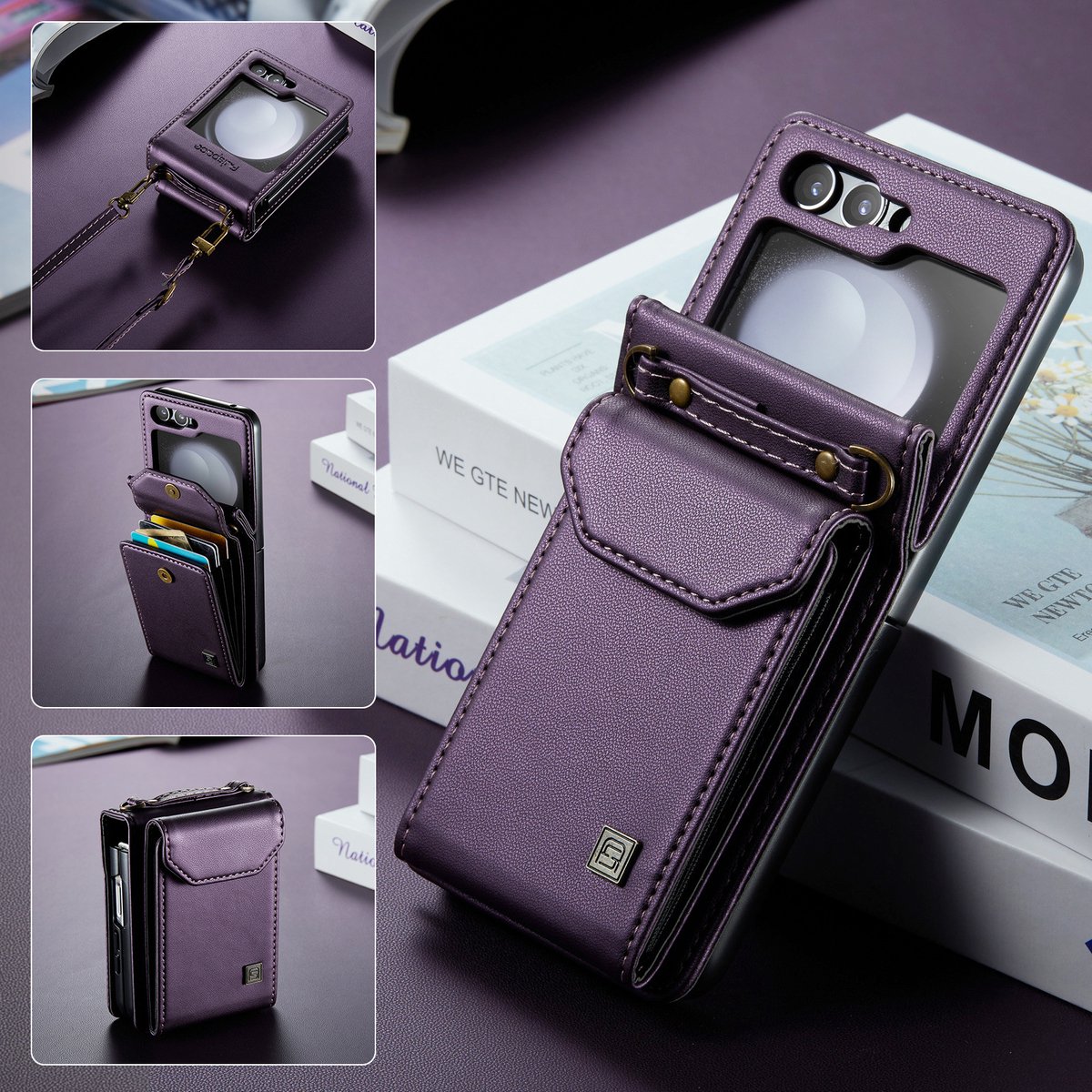 Luxe Flip Case met RFID Bescherming Kaarthouder voor Samsung Galaxy Z Flip 5 _ Paars