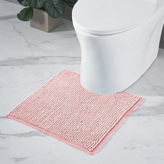 Badmat Anti-Slip av soft Chenille | Super absorberend en machinewasbaar | Te combineren als badmat set | Voor de badkamer, douche, bad of als WC mat | Roze - 45x45 cm WC
