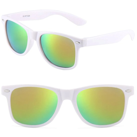 Fako Sunglasses® - Heren Zonnebril - Dames Zonnebril - Classic - UV400 - Wit Frame - Goud/Groen Spiegel