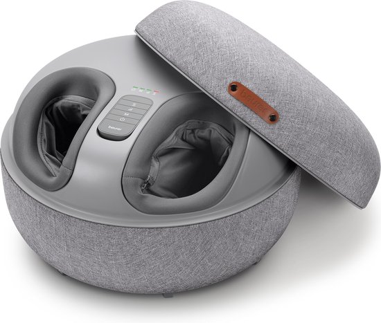 Grijze Beurer FM 120 voetmassager in de vorm van een ronde poef