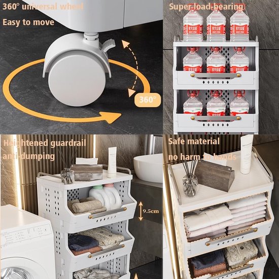Wastoren - Wasmand Toren - Was Sorteren - Wasmand 3 Vakken Wasverzamelaar Wasmand Op Wielen Wasgoed Scheiden Opbergmand Waskamer Huishouden Wasruimte Organizer