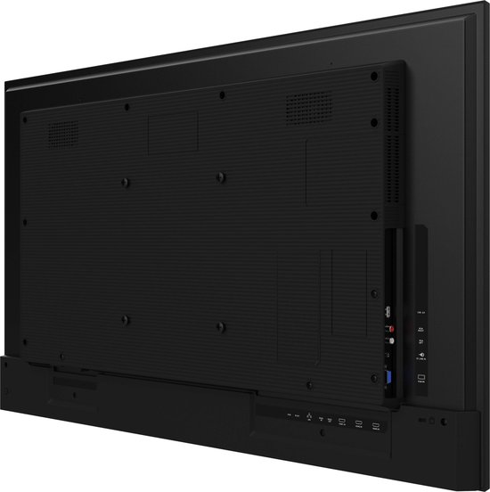 Achterkant van een zwarte Iiyama monitor met montagegaten en aansluitingen.