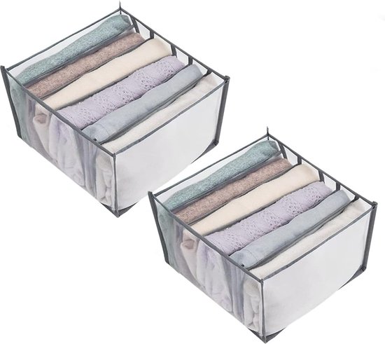 Garderobe Kleding Opslag Organizer Set Van 2 - 12 Roosters Kast Lade Verdelers Voor T-shirts, Jeans En Shorts - Lichtgrijs
