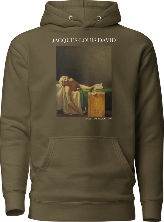 Jacques-Louis David 'De dood van Marat' ("Death of Marat") Beroemd Schilderij Hoodie | Unisex Premium Kunst Hoodie | Military Green | XL