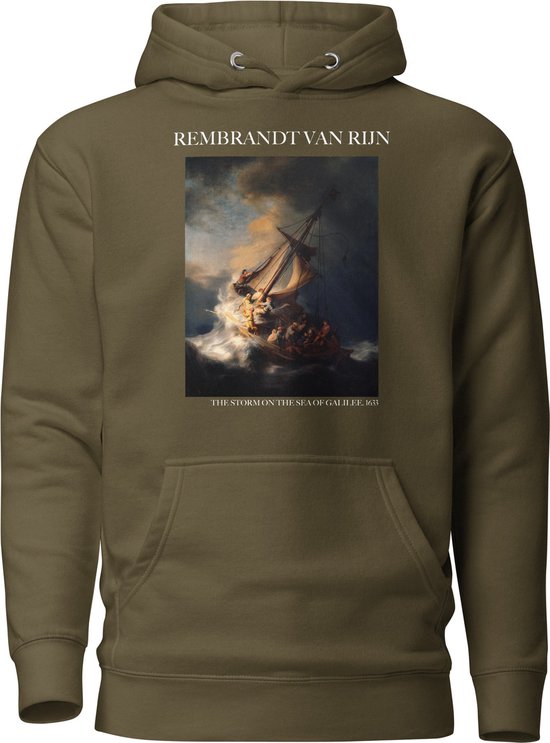 Rembrandt van Rijn 'De Storm op het Meer van Galilea' ("The Storm on the Sea of Galilee") Beroemd Schilderij Hoodie | Unisex Premium Kunst Hoodie | Military Green | XL